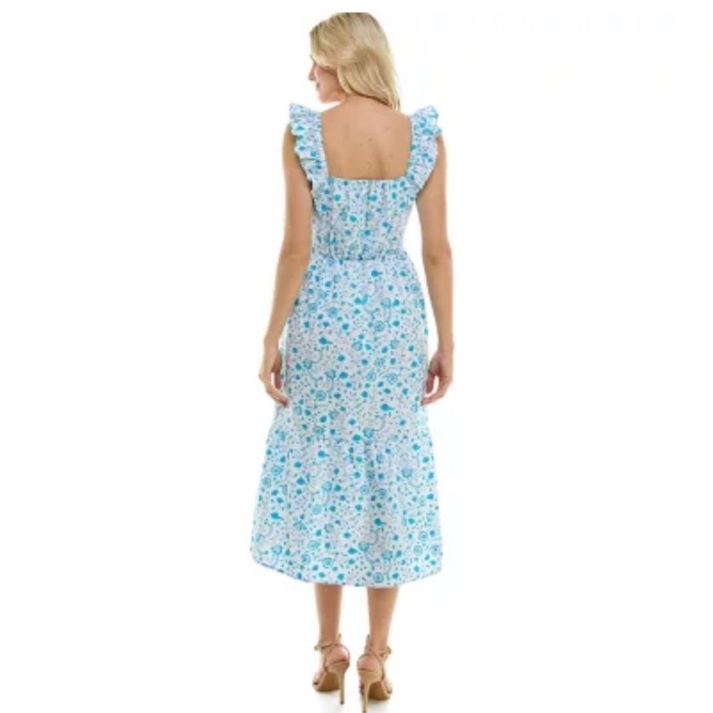 Draper James 2X Cotton Flutter Sleeve Ruffle Smocked Blue Floral Tiered Dress
